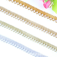 Fil doré métallique 1.1cm, garniture de dentelle, paillettes, garniture de tresse, ruban d'embellissement, artisanat, couture, tissu de dentelle