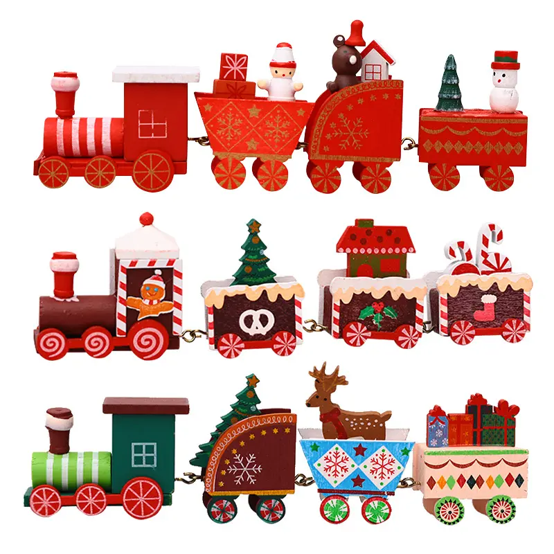 Superventas tren de Navidad decoración de madera pintada mini tren de árbol de Navidad decoraciones de Navidad juguetes de decoración de madera