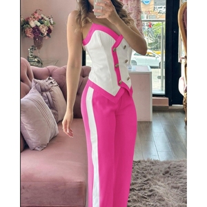 Conjunto de 2 piezas de moda para mujer: Top halter sin mangas con estampado casual y pantalones de doble botonadura - Product Image 6