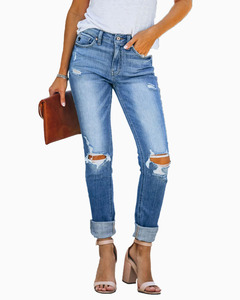 High Waist <strong>Turn</strong> <strong>up</strong> Hem Pants Fashion Washed Mom <strong>Jeans</strong> for Lady Straight Let <strong>Jean</strong> - Product Image 6
