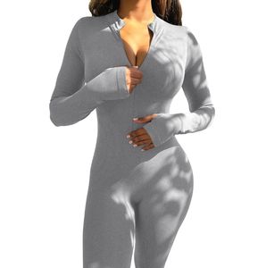 Combinaison de yoga de sport côtelée à manches longues avec fermeture éclair <span class=keywords><strong>pour</strong></span> femmes - Product Image 2