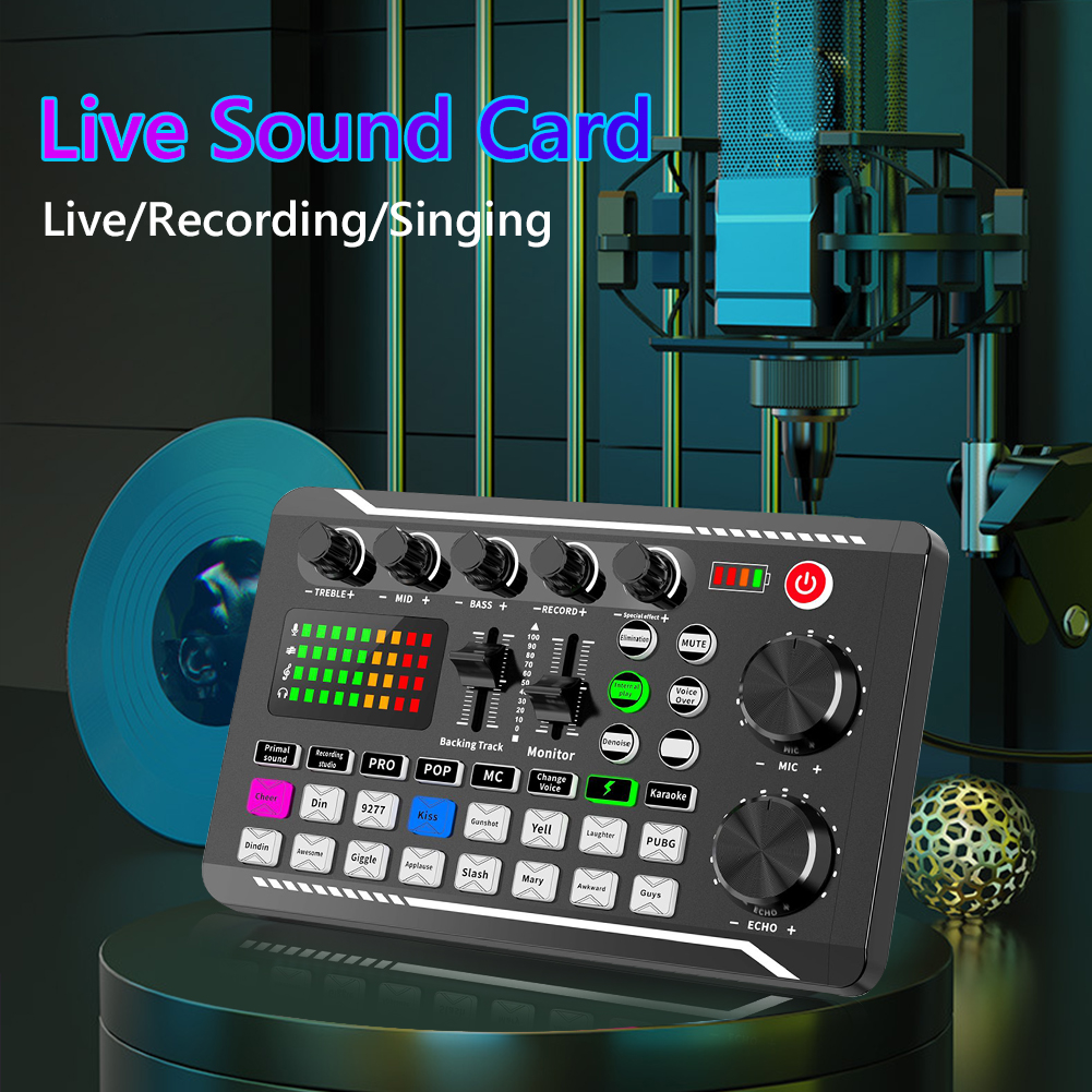 Live Sound Card V9 Bluetooth Sound Card Voice Changer Stereo Audio Mixer for Computer Game Mobile Phone Live Broadcast, 1200MAh Battery Capacity