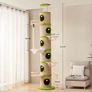 Arbre à chat de luxe de haute qualité, grand format, écologique, du plafond au sol, pour intérieur, avec feuilles vertes, hamac et maisonnette en peluche pour chats - Product Image 6