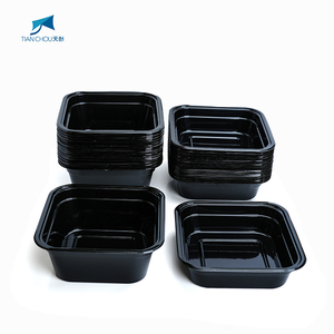 Boîte d'emballage alimentaire carrée en plastique PET recyclé, écologique et jetable, pour sushi, salade, fruits, avec couvercle transparent/noir - Product Image 4