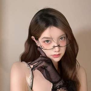 Gafas sin montura de moda para influencers, decorativas, de medio marco, de plástico y metal, para rostros pequeños, accesorios para transmisiones en vivo para mujeres adultas - Product Image 3