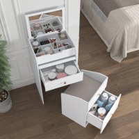 Ensemble de coiffeuse moderne en MDF blanc, gain de place, avec miroir rabattable pour le maquillage, MOQ 100