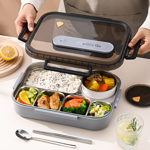 Lonchera Portátil Aislada de Acero Inoxidable 316L — Contenedor de Comida Grande de 6 Compartimentos con Bolsa Aislante - Product Image 4