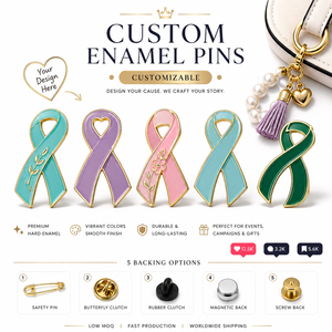 Spilla personalizzata in smalto duro, Distintivo in metallo placcato oro, Spilla da bavero a forma di nastro per la sensibilizzazione, Regalo per eventi di <span class=keywords><strong>beneficenza</strong></span> contro il cancro, Vendita all'ingrosso - Product Image 1