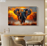 Peinture en porcelaine cristalline grand format d'éléphant fleuri, décor d'intérieur 5D animaux sauvages pour salon et chambre à coucher, vente en gros