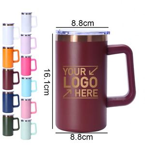 Mug de voyage en acier inoxydable gravé au laser sur mesure, revêtement en poudre, plaqué cuivre, 20 oz, gobelet coloré avec poignée amovible - Product Image 5