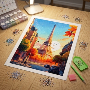 Cuadro de Pared Rectangular con Diseño de Paisajes Otoñales de la Torre Eiffel, Pintura de Diamantes Acrílicos DIY para Decoración del Hogar - Product Image 3