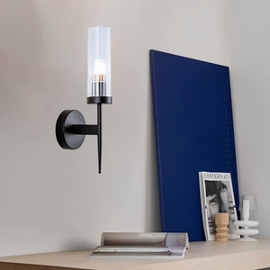 Lámpara de Pared Negra Minimalista Vera con Pantalla de Vidrio Cilíndrico Acanalado Transparente para Decoración de Dormitorio o Pasillo - Product Image 5