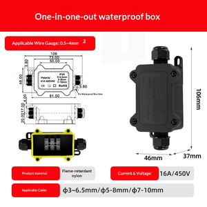Caja de conexiones impermeable IP68, 46x37x106mm, entrada y salida de cable de nailon ignífugo, caja de terminales de 16A y 450V - Product Image 2