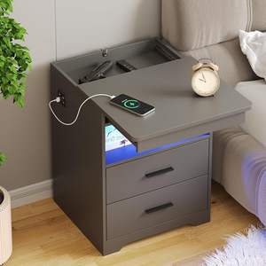 Chevet intelligent personnalisable pour chambre à coucher avec <span class=keywords><strong>tiroir</strong></span>, compartiment secret verrouillable, charge sans fil, conception à capteur et lumière LED - Product Image 1