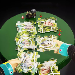 Circuit de train amusant pour enfant, à assembler soi-même, avec puzzle de voitures de train et rails, ensemble de jeu - Product Image 3