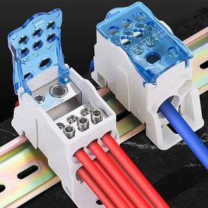 Barra de Distribución de 8 Tomas, 125A, 1000V, Azul/Gris, para Riel DIN, Conector de Bloque de Terminales de un Solo Polo con Tornillos - Product Image 6
