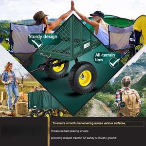 Chariot de jardin robuste en acier grillagé pour bois de chauffage, chariot utilitaire de jardin à 4 roues avec côtés amovibles - Product Image 3