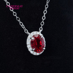 Cadermay Moissanite Necklace S925 Silver Oval Ruby Color Claw Setting Women's Wedding Jewelry - Product Image 2