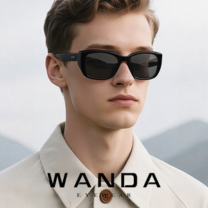 Men's Oval Sunglasses P1007 Acetate Beta Titanium Hinge UV400 Protection <b>Black</b> <b>Frame</b> - Product Image 3