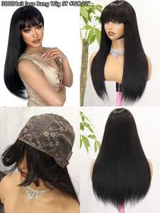 Compre artículos a granel para reventa 300 Densidad Lindo Recto 22 pulgadas Pelucas negras sin pegamento para mujeres Bang Layered Lace Front Peluca de cabello humano - Product Image 3
