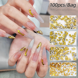 100 颗/袋 闪亮水晶金色迷你方形马眼锆石钻石指甲水钻尖底美甲 DIY 闪亮饰品 - Product Image 2