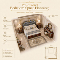 Ensemble de lit royal néoclassique de luxe en bois massif avec garniture dorée et capitonnage pour mobilier de chambre principale de villa