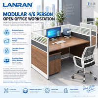 Poste de travail modulaire pour 4/6 personnes, bureau ouvert, bureau informatique, table de bureau avec chaises, tiroir, armoire et cloisons de bureau