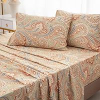 Parure de draps 3 pièces en coton égyptien, motif végétal, confortable, drap plat vintage, drap-housse durable, lavable, taille Twin