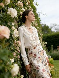 SWEET BABE เสื้อเบลาส์คอวีหรูหราพร้อมแขนพอง |   มีไซส์พลัสไซส์ให้เลือก |   สไตล์วินเทจฝรั่งเศสอเนกประสงค์ - Product Image 5