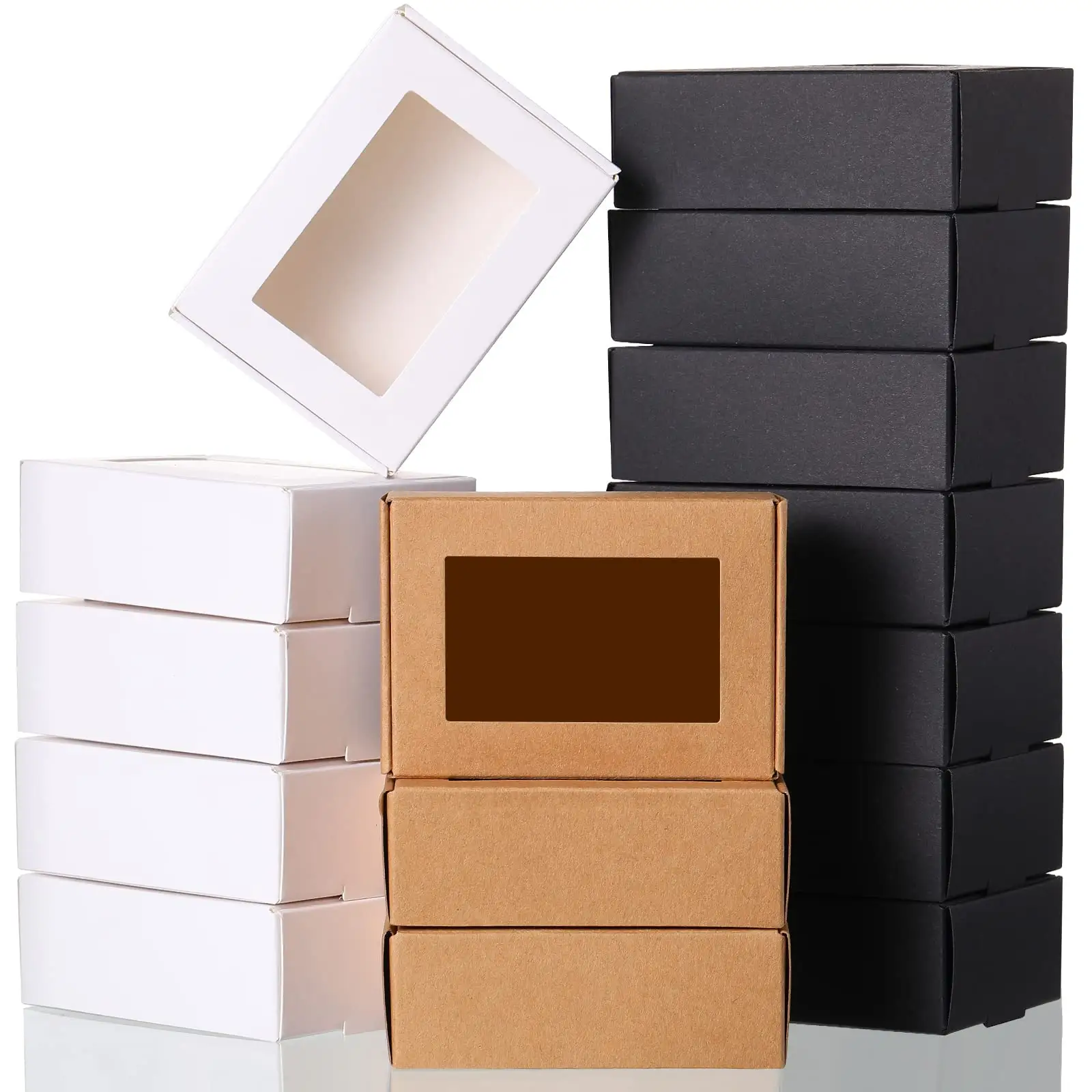 กล่องของขวัญกระดาษคราฟท์ขนาดเล็กสีขาวพับได้พร้อมบรรจุภัณฑ์แบบหน้าต่างสำหรับปัจจุบันธุรกิจขนาดเล็ก