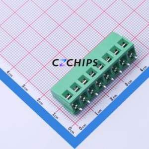 MX128-5.08-08P-GN01-Cu-Y-A Screw Terminal Block Through hole Component (THT),P=5.08mm Connector 1x8P 5.08mm Green Through Hole - Product Image 1
