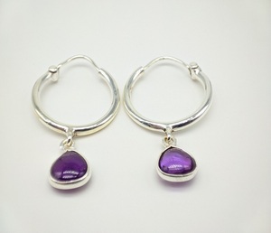 Pendientes de Plata de Ley 925 Hechos a Mano con Amatista Natural, Pendientes Colgantes de Moda Boho para Mujer, Proveedor Mayorista de Joyería - Product Image 1