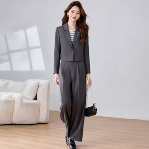 Women's Grey Short Blazer Suit Solid Color Polyester Anti-Wrinkle Casual Professional Wear Spring Autumn 2025 - Product Image 4