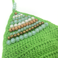 Femmes Vert Micro Bikini De Bain Femme Mini Maillots De Bain Crochet Maillot De Bain Pierre Naturelle Perles Jade Tankinis Imitation Tricot