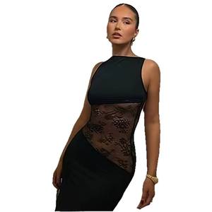 Top Formal Ajustado sin Mangas con Cuello Alto y Espalda Descubierta con Encaje y Patchwork FTS y Agente de Compras al por Mayor 1688 con Baja Comisión - Product Image 3