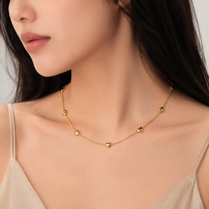 Collar con Colgante de Corazón Inflado en Acero Inoxidable, Chapado en Oro de 14K al Vacío, Cadena Ajustable en Tono Dorado y Plateado - Product Image 5