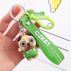 Personnalisé PVC Souple Poupée Jouets D'anime Mignon 3D Animal Carlin Chien Porte-clés