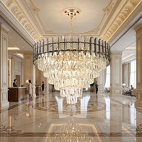 ENSEMBLE Personnalisé Rustique Métal Rond Grand Nordique Lustres De Luxe Hôtel Salon Pendentif Plafonnier Led Moderne Cristal