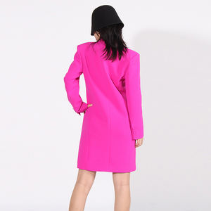 Vintagas Blazer simple boutonnage Long manteau avec diamants épissés col cranté vêtements d'extérieur décontractés tissu tissé teint en plaine - Product Image 6