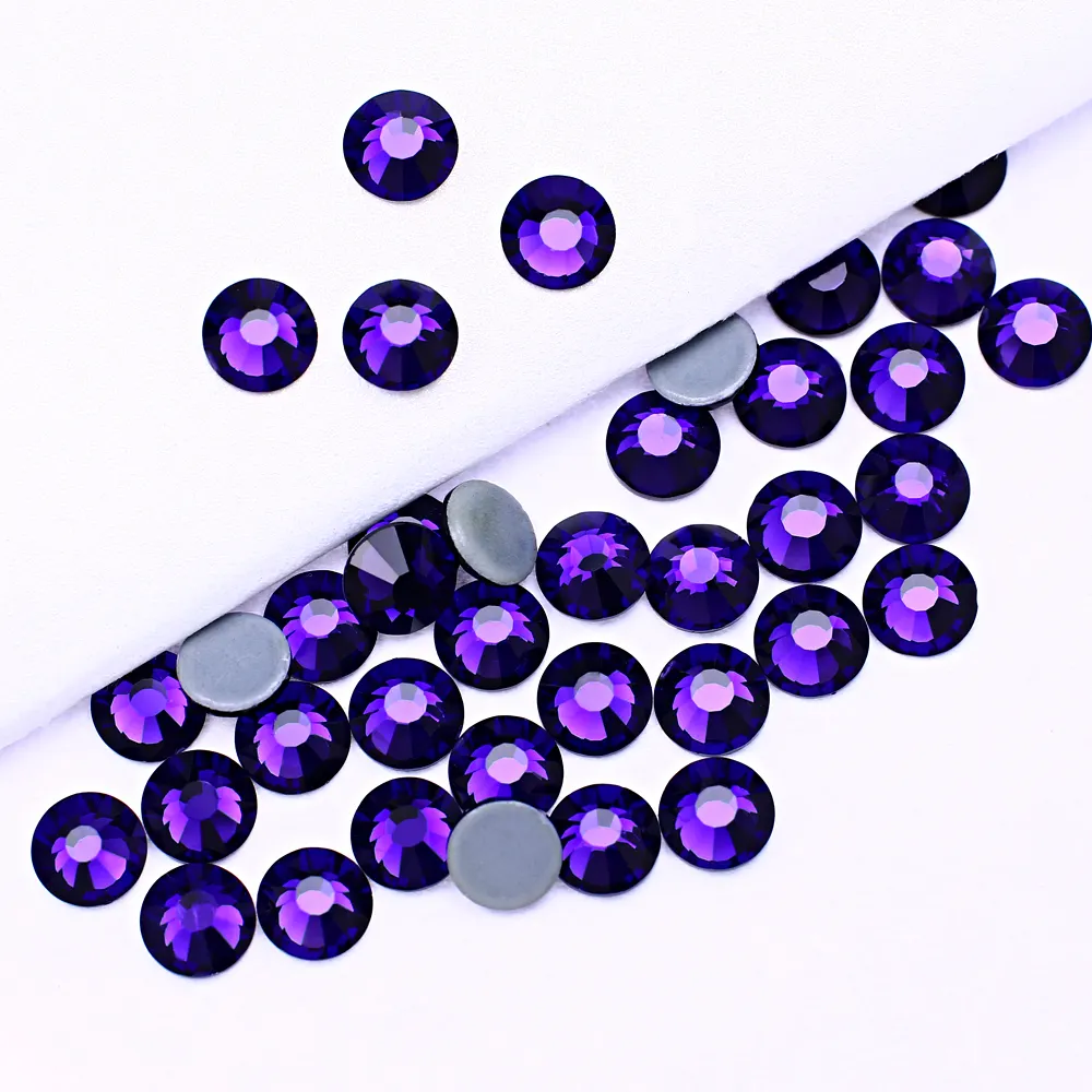 Chón de cristal de terciopelo púrpura de alta calidad, fijación en caliente, diamantes de imitación para ropa