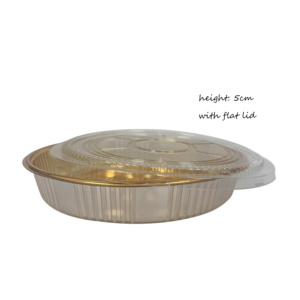 โร<span class=keywords><strong>ง</strong></span><span class=keywords><strong>ง</strong></span>านผลิตภาชนะใส่ซูชิโดยตรง เกรดอาหาร PET บรรจุภัณฑ์เย่ซัง ยูเซิง ขนาด 25 ซม. ภาชนะพลาสติกทร<span class=keywords><strong>ง</strong></span>กลมสีทองพร้อมฝาปิดแบบแบน - Product Image 2