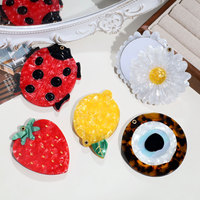 Miroir compact en acétate pour maquillage, motif fleurs mignonnes (citron, fraise, tournesol), vente en gros