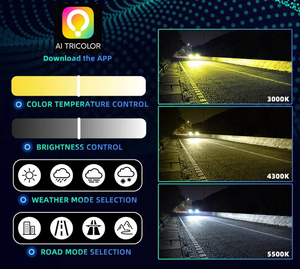 Ampoules de phare de voiture à commande par application, LED à couleur modifiable, ampoules LED H4 H7 H1 H3 H8 H9 H11 9005 9006, phare de voiture automatique, <span class=keywords><strong>flash</strong></span> 3 couleurs - Product Image 5