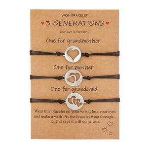 Pulsera de acero inoxidable de 3 generaciones Pulsera familiar hacer un deseo Tarjeta de papel Pulsera de corazón Tarjeta de exhibición - Product Image 1