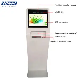 15Inch Aanvraag Machine Self-Service Terminal Id Verificatie Gezichtsherkenning Machine Met Printer Camera Qr Barcode Scanner