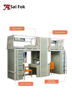 Lit superposé en métal avec bureau et armoire de rangement, ensemble de meubles de dortoir gain de place pour appartement et chambre à coucher