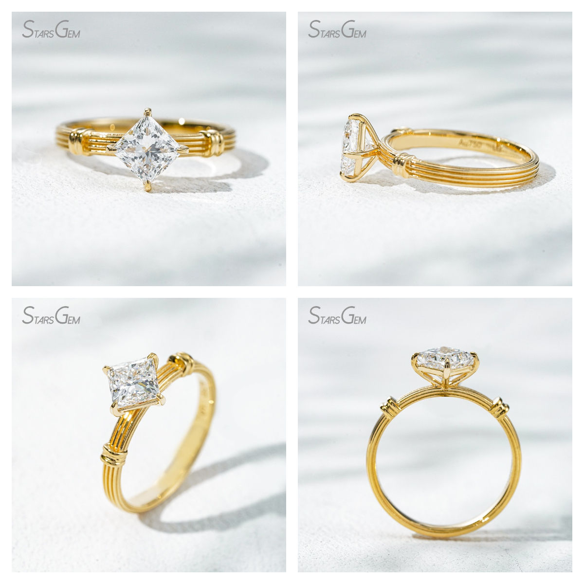 18k yellow gold 1CT princess