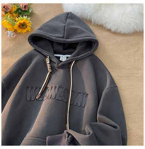 Áo thun nỉ in nổi chất lượng cao, áo hoodie in nổi tùy chỉnh, áo hoodie nam trắng trơn in nổi cỡ lớn, áo hoodie nam in nổi kiểu phồng - Product Image 3