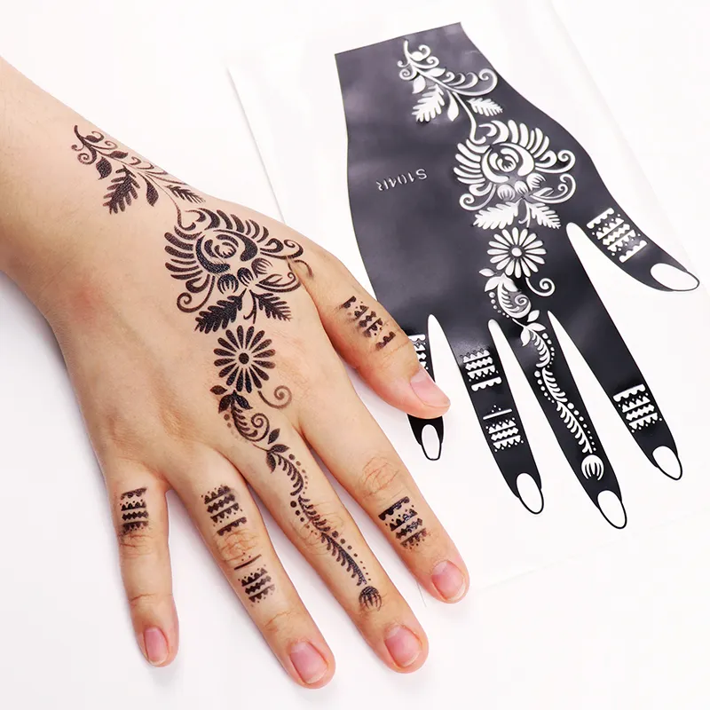 Tatouage personnalisé main doigt papillon floral enfants feuille de l'Inde livraison gratuite henné pochoir autocollant kit