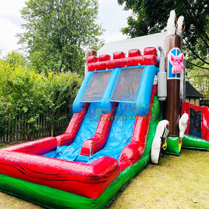 Commercial grade outdoor kids moonwalk jump bouncy castle <b>inflatable</b> dual lane farm bounce house water slide - Product Image 2